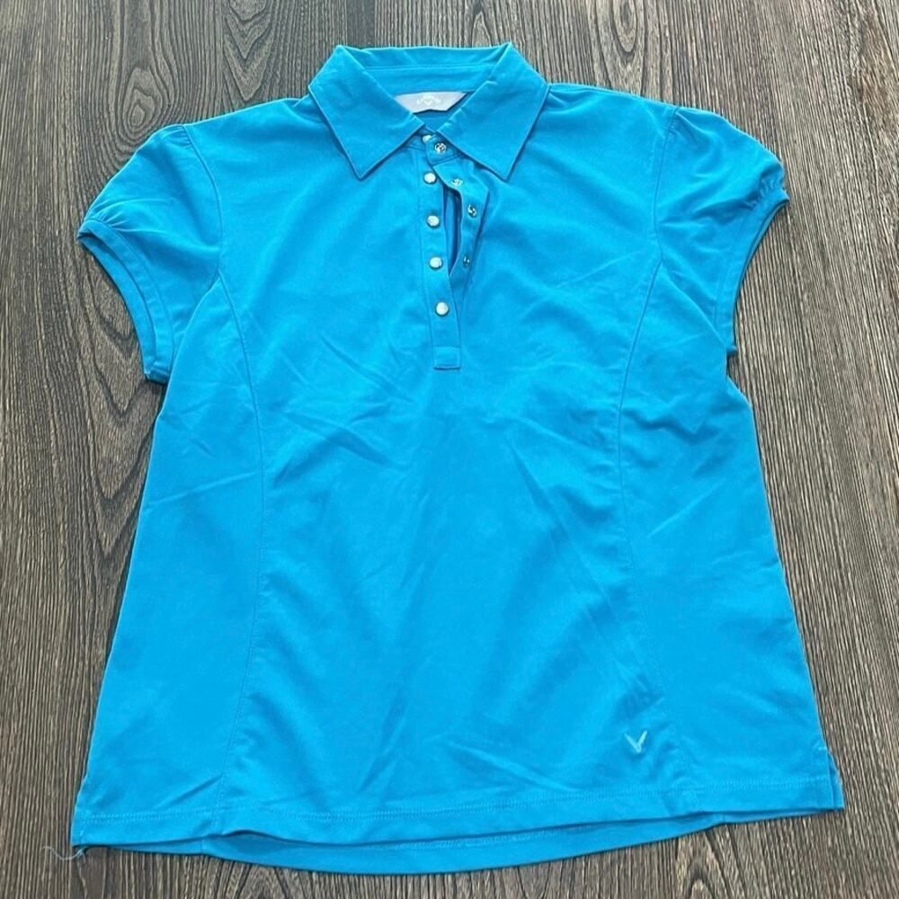 Callaway Womens Polo Shirt Short Sleeve Button Front Collared Neck Blue Size M